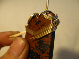 Joe Rushing's Obsidian Dangle Ladder Necklace - , Classic Wire Jewelry, Wire Wrapping, Wrapping, Wire Wrapping Jewelry, Wrapping Obsidian stone with Gold Filled Wire